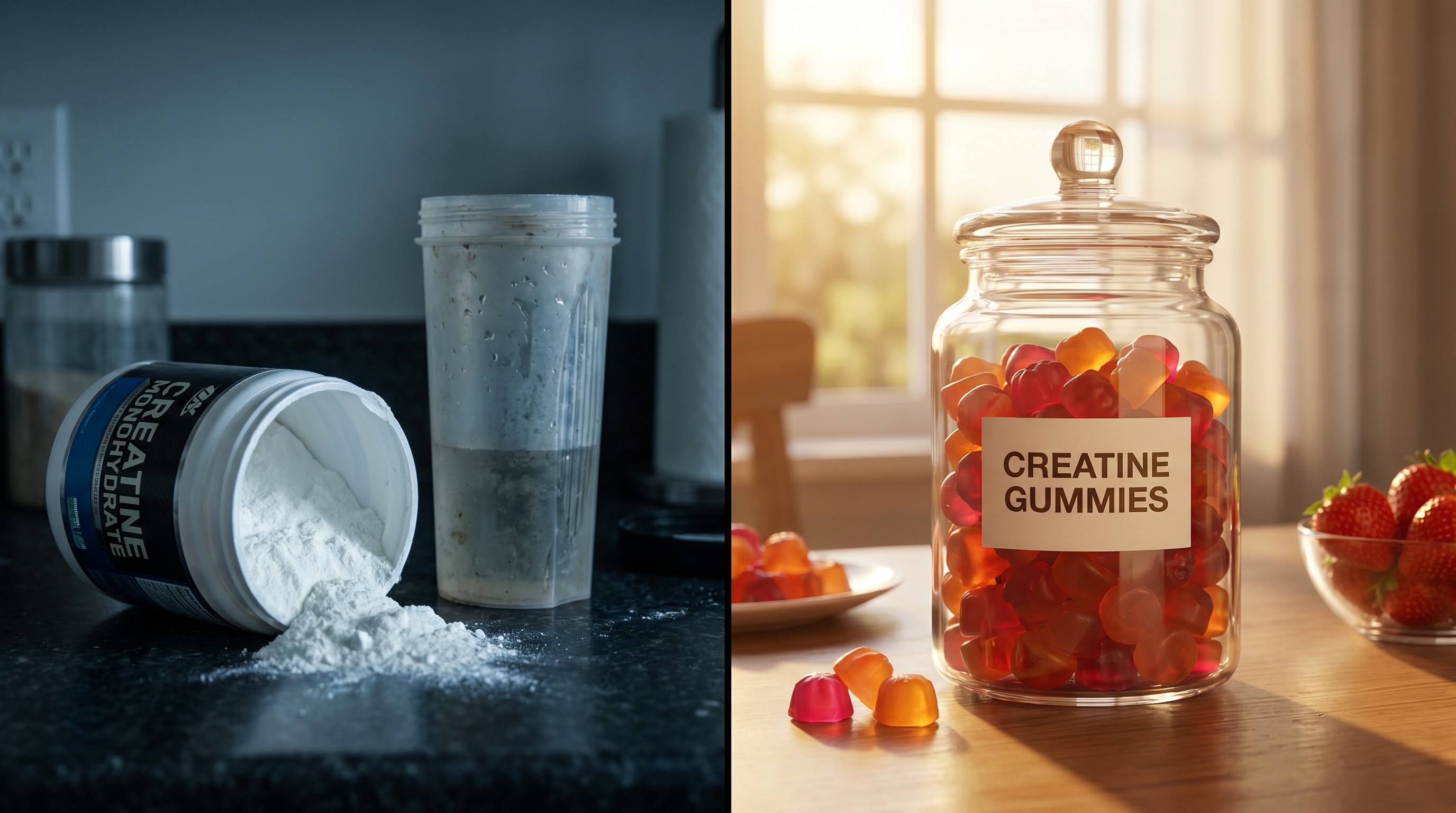 Athlete enjoying creatine gummies as convenient functional confectionery alternative to powder