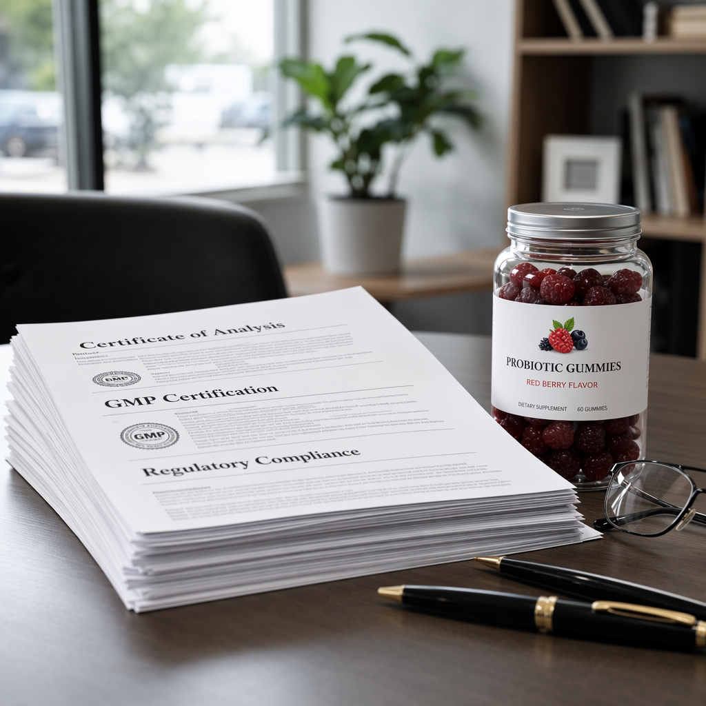 Regulatory compliance documentation for women's probiotic gummy OEM manufacturing