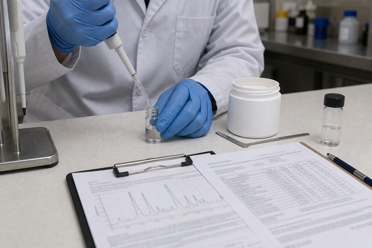 Woman checking collagen supplement label for hydrolyzed peptides and third-party testing verification