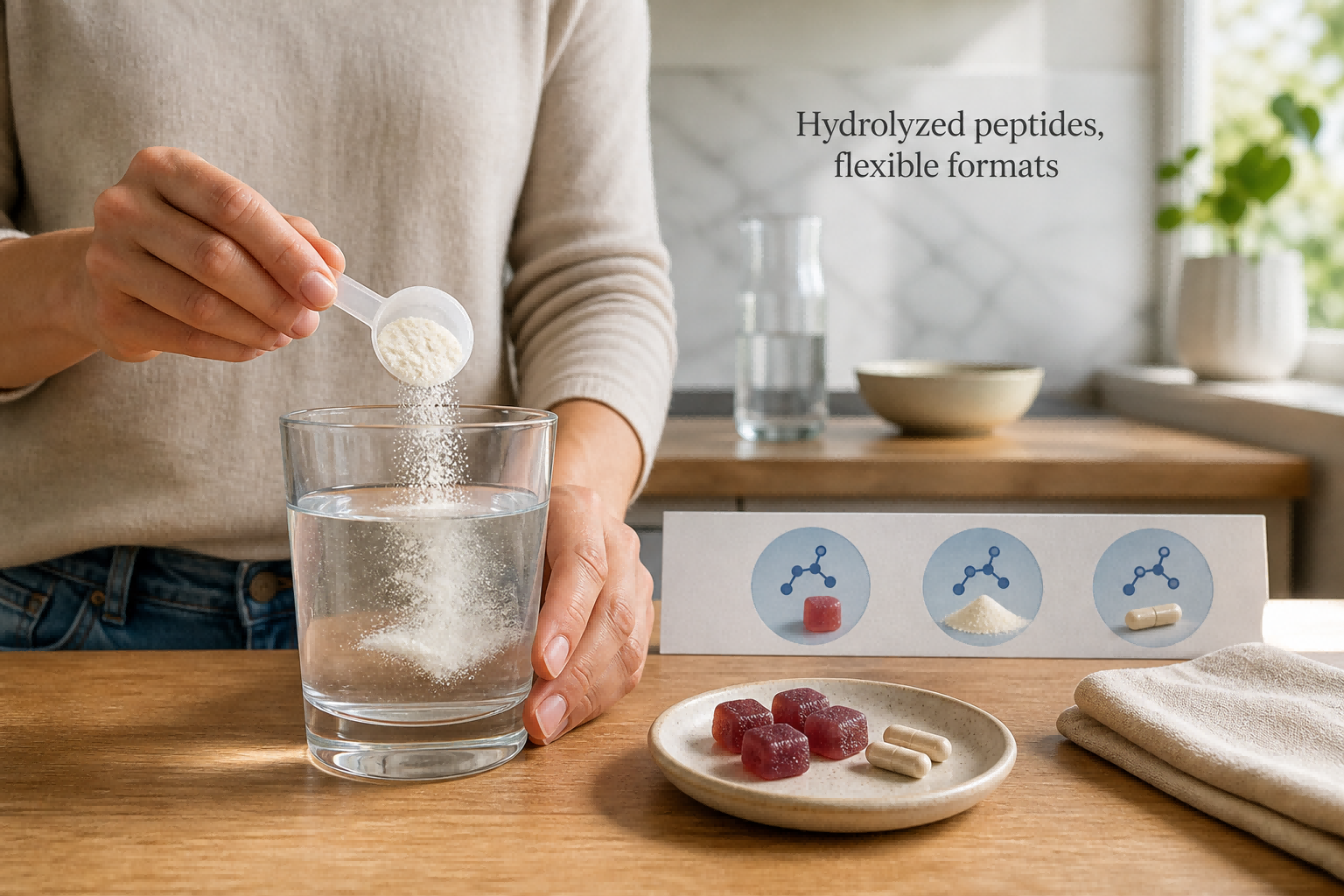 Collagen gummies and powder showing different supplement formats for bioavailability comparison