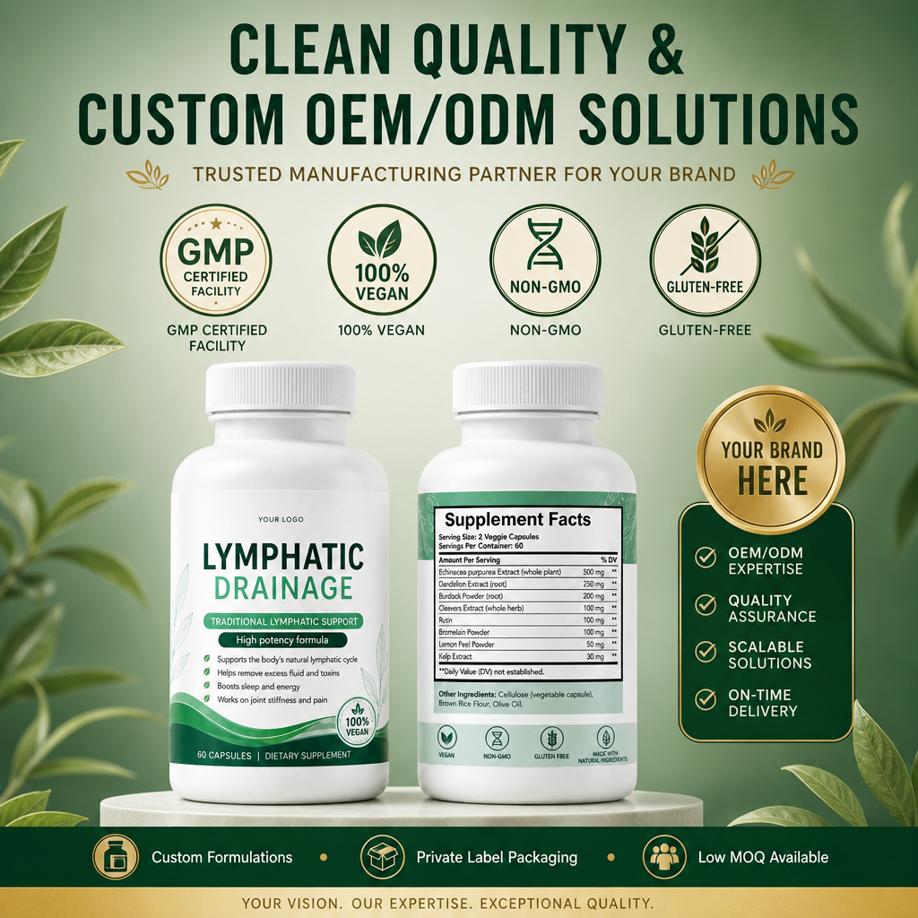 Lymphatic Drainage Supplement Bottle and Veggie Capsules